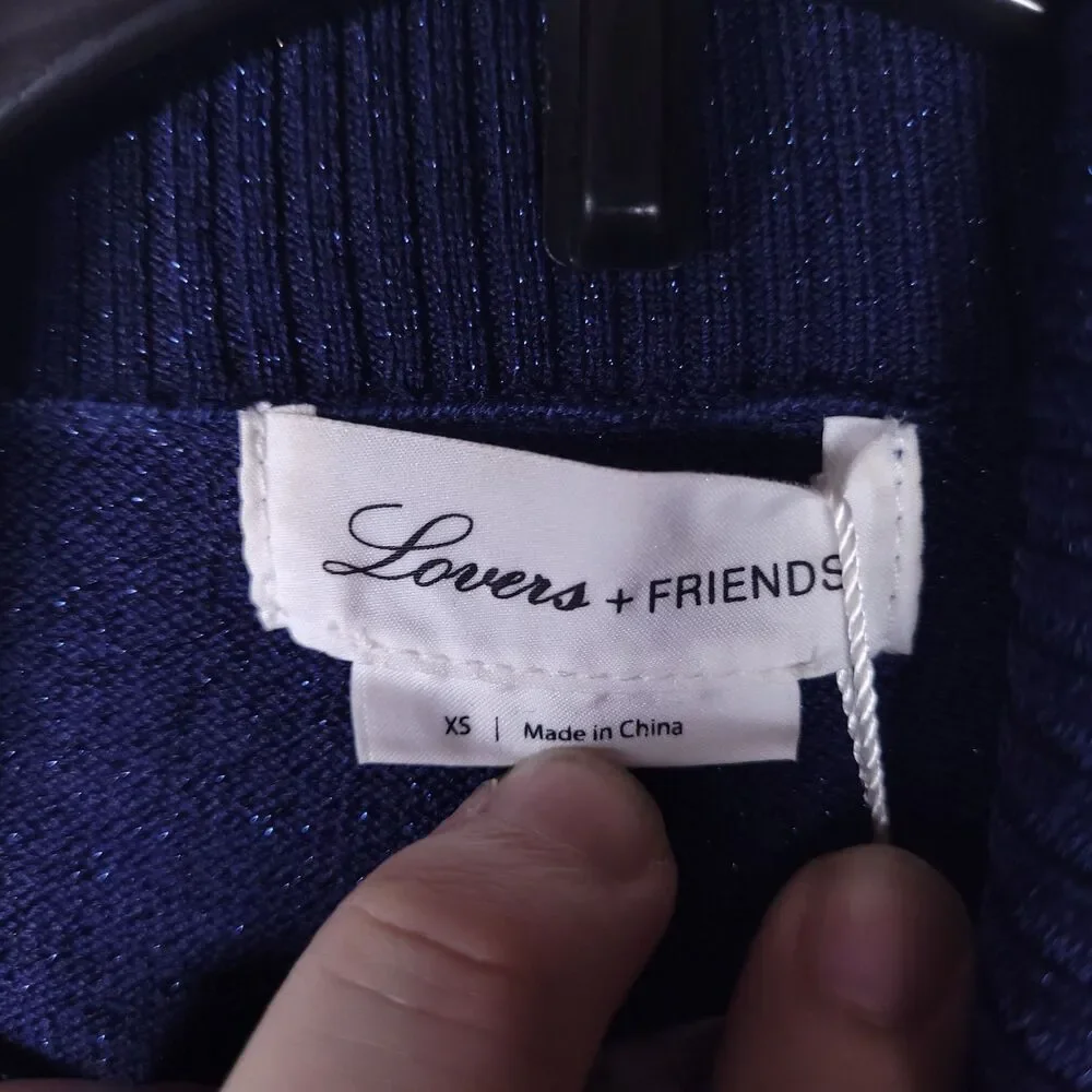 Lovers + Friends Sweater XS Navy Turtleneck Chevron Metallic NWT - Picture 9 of 11